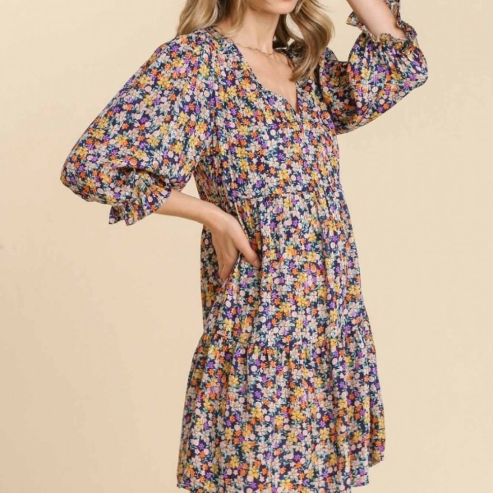 Umgee-1x Navy Floral Dress with POCKETS